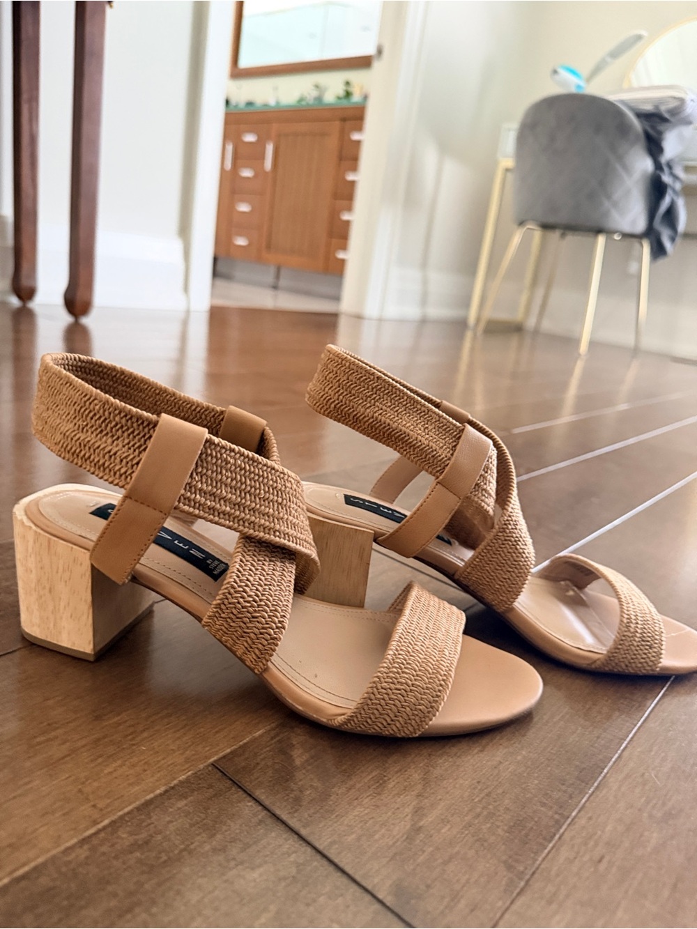 Steve Madden Tan Woven Strap Block Heel Sandals